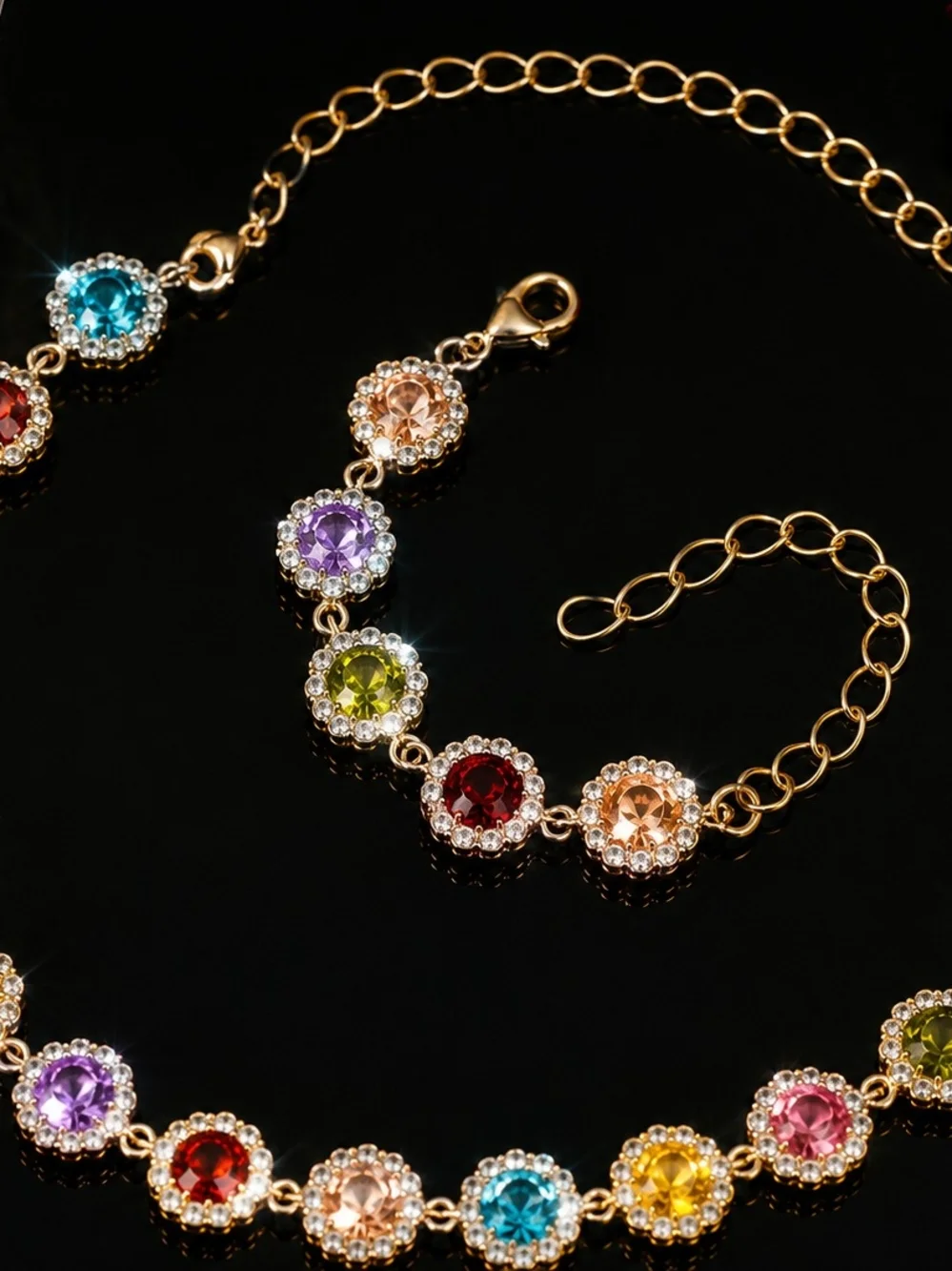 Gold-Tone Multicolor Cz Crystal Necklace - Women's Fashion Jewelry